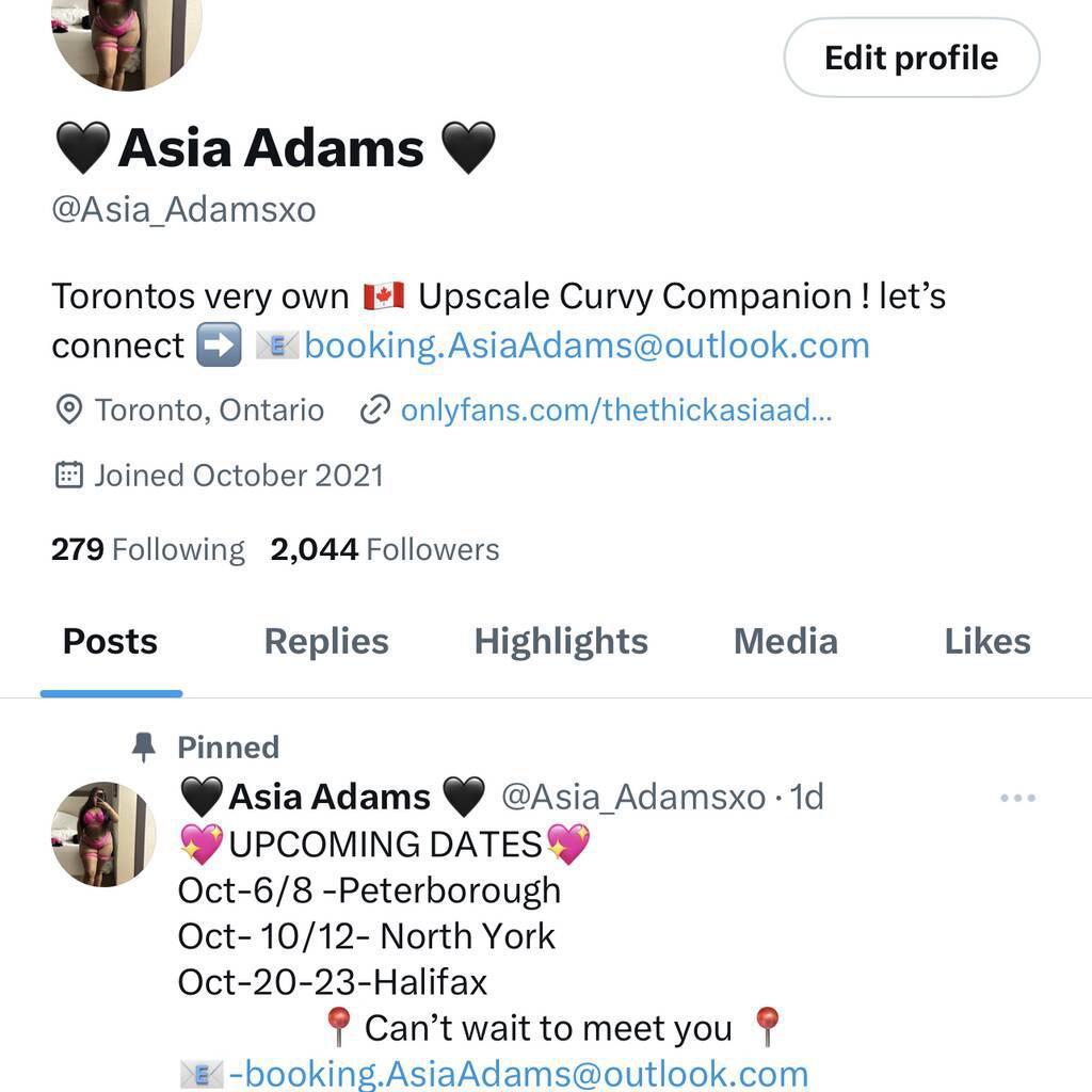 Asia Adams|MARCH 26-29 is Female Escorts. | Fredericton | New Brunswick | Canada | canadatopescorts.com 