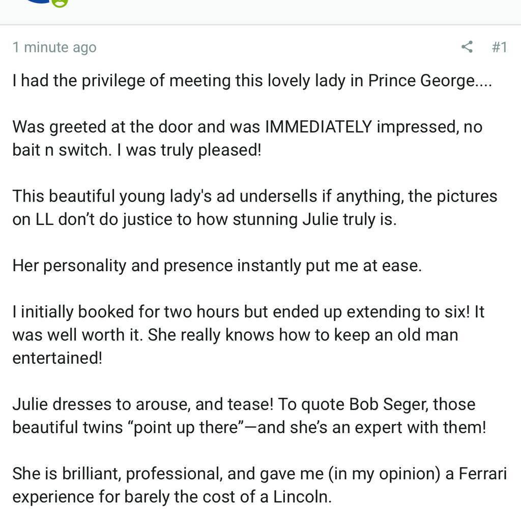 
                        Julie Valentine
                     is Female Escorts. | Peace River Country | British Columbia | Canada | canadatopescorts.com 