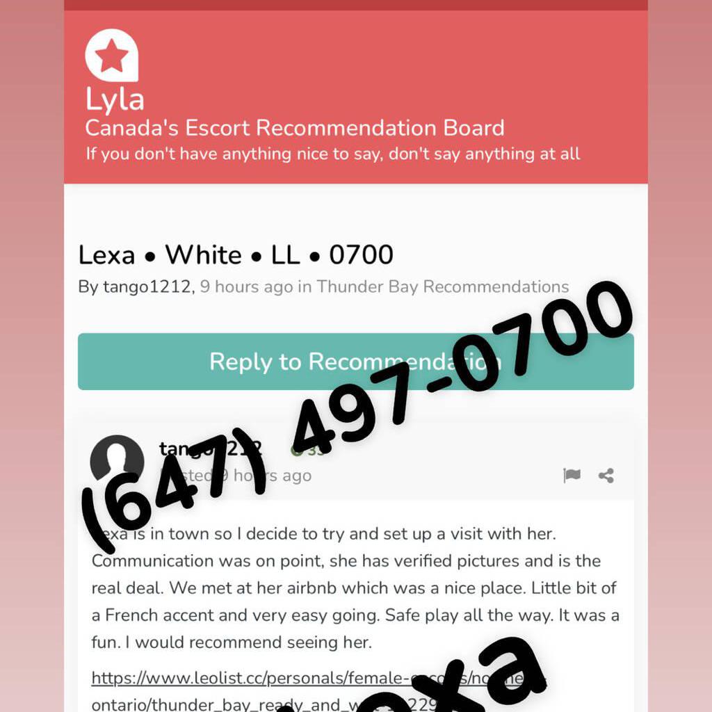 
                        Lexa
                     is Female Escorts. | Thunder Bay | Ontario | Canada | canadatopescorts.com 