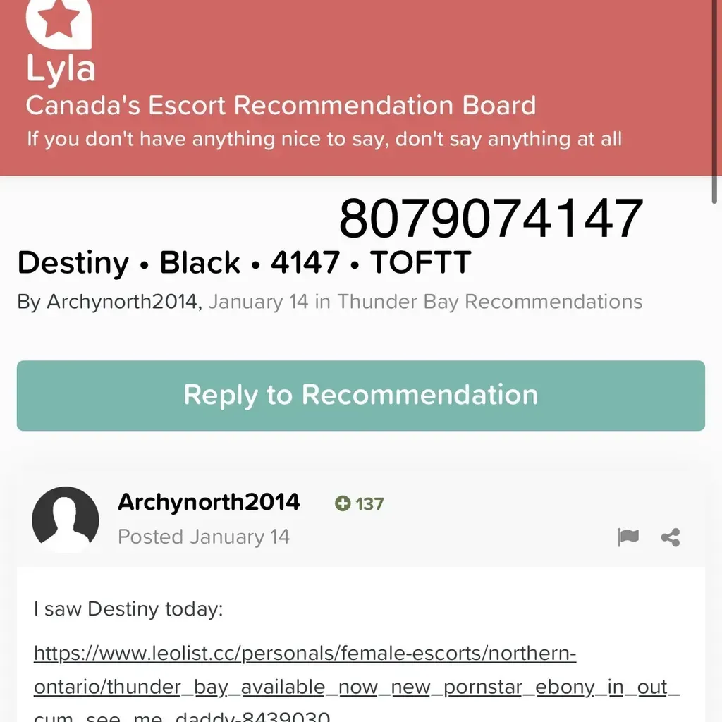 
                        Destiny
                     is Female Escorts. | Thunder Bay | Ontario | Canada | canadatopescorts.com 