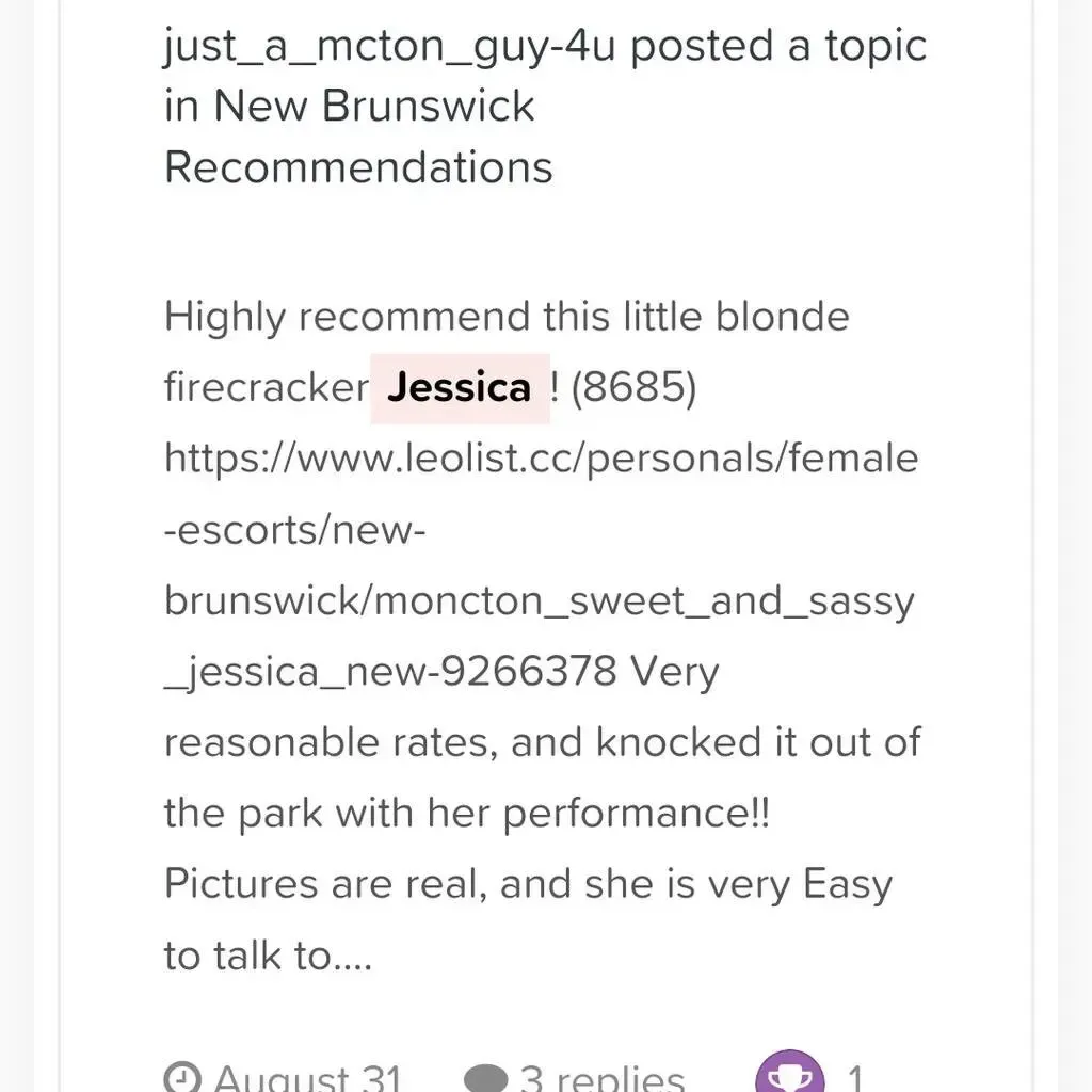 
                        LOCAL LADY-JESSICA JONES
                     is Female Escorts. | Moncton | New Brunswick | Canada | canadatopescorts.com 